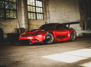 Render of the HyperMiata in red with our widebody aero design