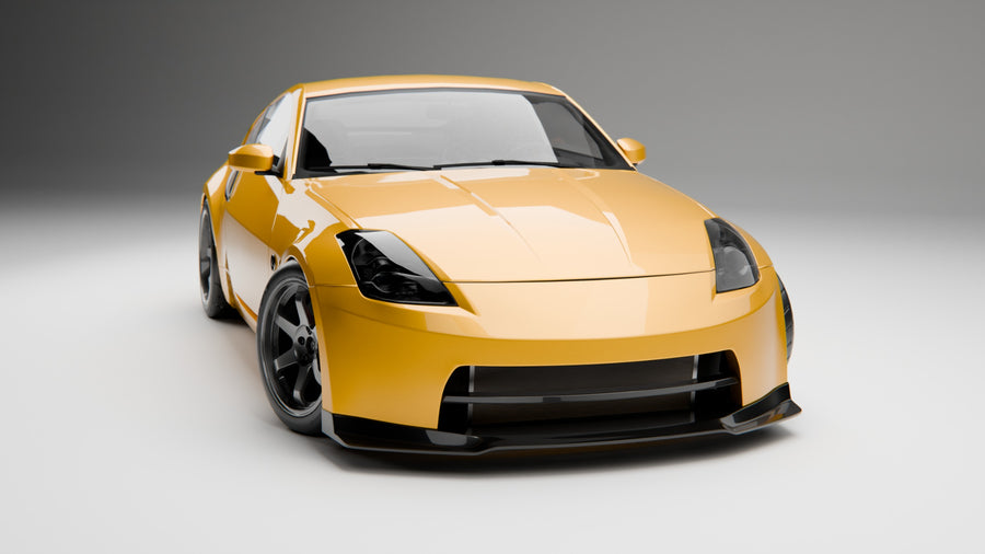 IA Design Front Bumper on Nissan 350Z Z33, yellow, front 3/4 view