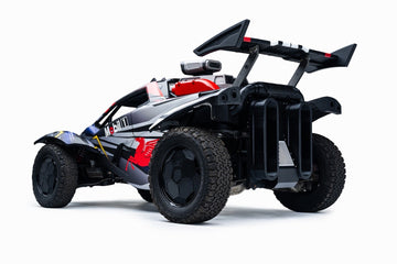 Project Octane, the real-life Rocket League Octane, rear three-quarter studio view with its 3D printed wing, engine cover and exhaust shrouds
